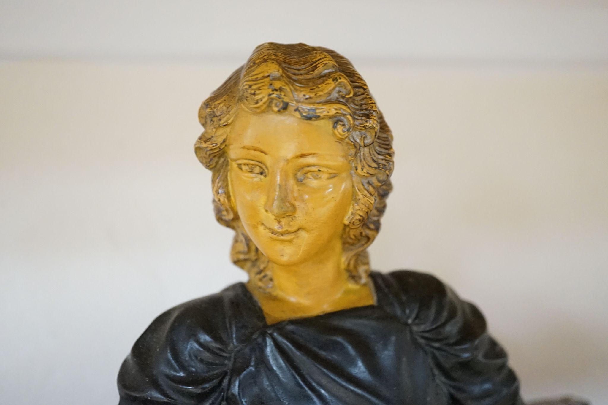 A large Art Deco style marble and spelter figural mantel ornament, 74 cms wide.